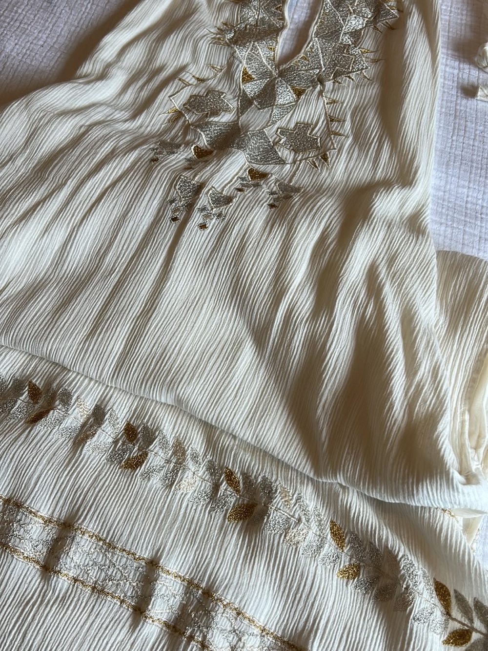 Jen's Pirate Booty Ivory Dress with Gold Embroidery